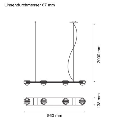 Licht im Raum Ocular 4 LED-Pendelleuchte 2700K mit Glaslinsen direkt strahlend mit Drehdimmer