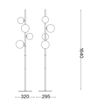 Ideal Lux PERLAGE PT4 Stehleuchte mit kugelf&ouml;rmigen Diffusorgl&auml;sern Struktur Bernstein