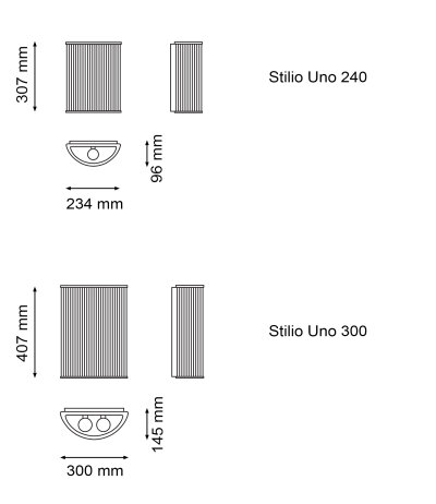 Licht im Raum Stilio Uno 240/300 Wandleuchte Glaschirm mit Metallstruktur LED-Retrofit kompatibel Version Uno 240 (1x E14 Fassung) | Breite 234mm, H&ouml;he 307mm, Tiefe 96mm Struktur glanz vernickelt / handpoliert