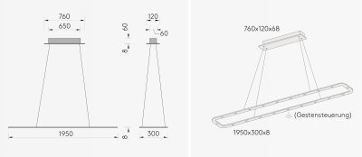 Byok Lighting Piani Lungo 195 rechteckige formal extrem reduzierte Pendelleuchte mit Gestensteuerung (Dim2Warm) oder TRIAC dimmbar (2700K)