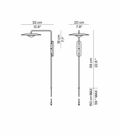 Luceplan Koin&egrave; A07 Wandleuchte mit Kabel/Stecker und Sensordimmer