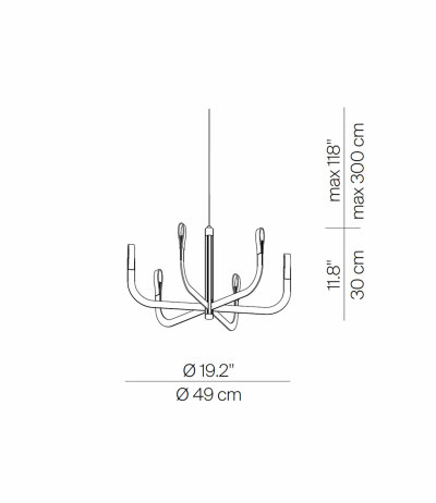 Luceplan J-US A09-A Kronleuchter &Oslash; 49 cm H&ouml;he 30 cm mit 6 Armen 2700K Design Alessandro Zambelli