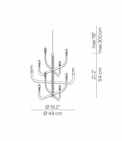 Luceplan J-US A09-E Kronleuchter &Oslash; 49 cm H&ouml;he 54 cm mit 10 Armen 2700K Design Alessandro Zambelli