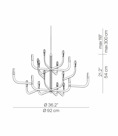 Luceplan J-US A09-G Kronleuchter &Oslash; 92 cm H&ouml;he 54 cm mit 12 Armen 2700K Design Alessandro Zambelli