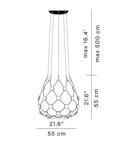 Luceplan Mesh D86C55 schwarze LED-Pendelleuchte &Oslash; 55 cm Kabel&auml;nge 100/500 cm Entwurf Francisco Gomez Paz