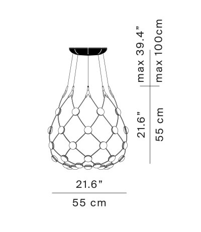 Luceplan Mesh D86C55 schwarze LED-Pendelleuchte &Oslash; 55 cm Kabel&auml;nge 100/500 cm Entwurf Francisco Gomez Paz