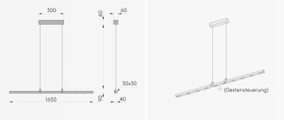 Byok Lighting Squadra Mono lineare elegante LED-Pendelleuchte mit Gestensteuerung und Dim-To-Warm-Technologie 2100K-2700K Entwurf Kai Byok