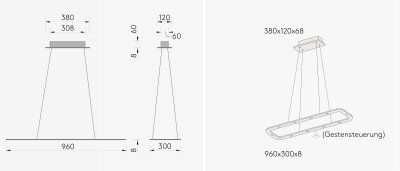 Byok Lighting Piani Lungo 96 rechteckige formal extrem reduzierte Pendelleuchte mit Gestensteuerung (Dim2Warm) oder TRIAC dimmbar (2700K)