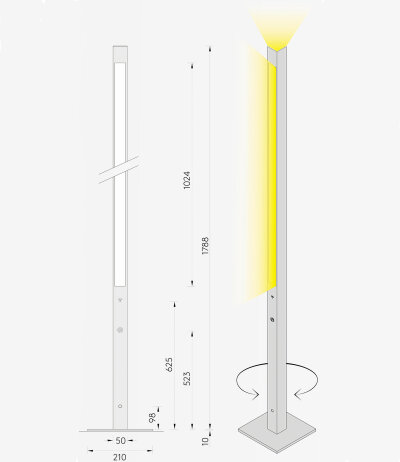 Byok Lighting Bastobianco vertikale formal reduzierte LED-Stehleuchte Wandfluter indirektes Licht dimmbar via Gestensensor Dim-To-Warm 2100K-2700K