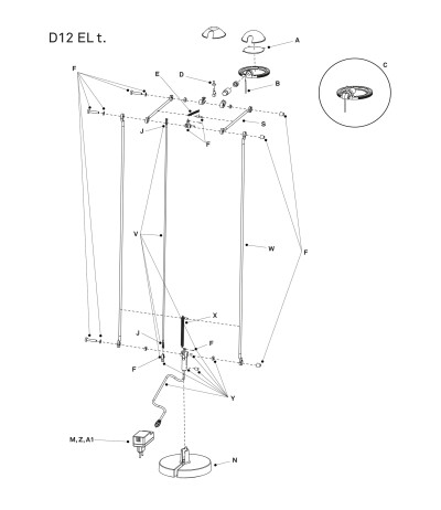 Luceplan Berenice D12 Ersatzteile Pos. S: Oberer Arm 30cm, alu