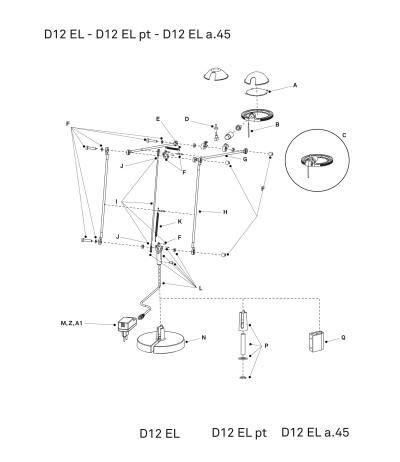 Luceplan Berenice D12 Ersatzteile Pos. S: Oberer Arm 30cm, alu