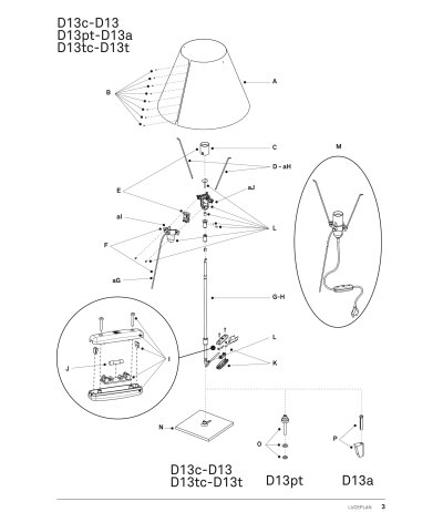 Luceplan Costanza D13 Ersatzteile Pos. V: Fixierhaken + &Ouml;se (schwarz)