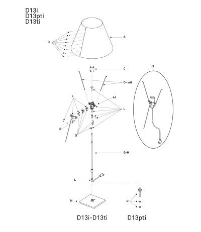 Luceplan Costanza D13 Ersatzteile Pos. V: Fixierhaken + &Ouml;se (schwarz)