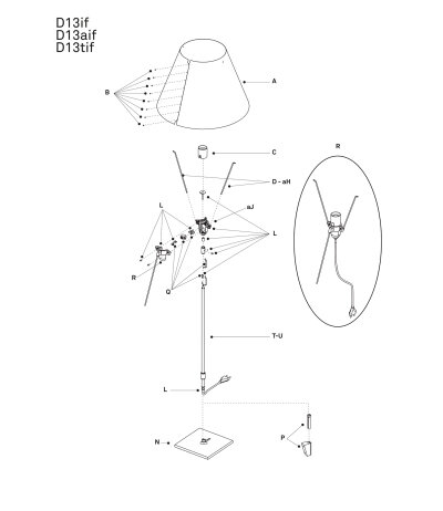 Luceplan Costanza D13 Ersatzteile Pos. V: Fixierhaken + &Ouml;se (schwarz)