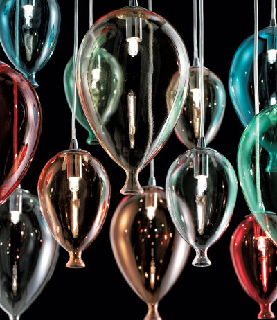 Ideal Lux CLOWN SP7 mehrfarbige Glas-Pendelleuchte mit G9 Fassungen ovaler Baldachin chrom gl&auml;nzend