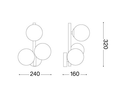 Ideal Lux PERLAGE AP3 messingfarbige Wandleuchte Gl&auml;ser Wei&szlig; G9 Fassungen