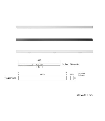 Ribag Milum Downlight Anbauleuchte mit 3x4er LED-Module Gesamtl&auml;nge 1800 mm